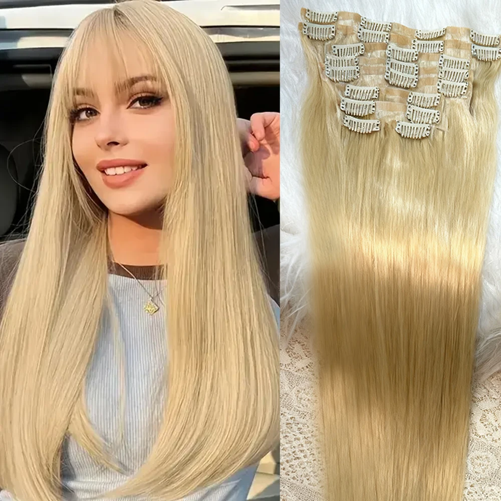 

10 Pcs 613 Clip In Hair Extensions Per Set Double Weft Full Head Invisible Brazilian Colored Honey Blonde Remy Clip Ins Human Hair Extension For Women On Sale