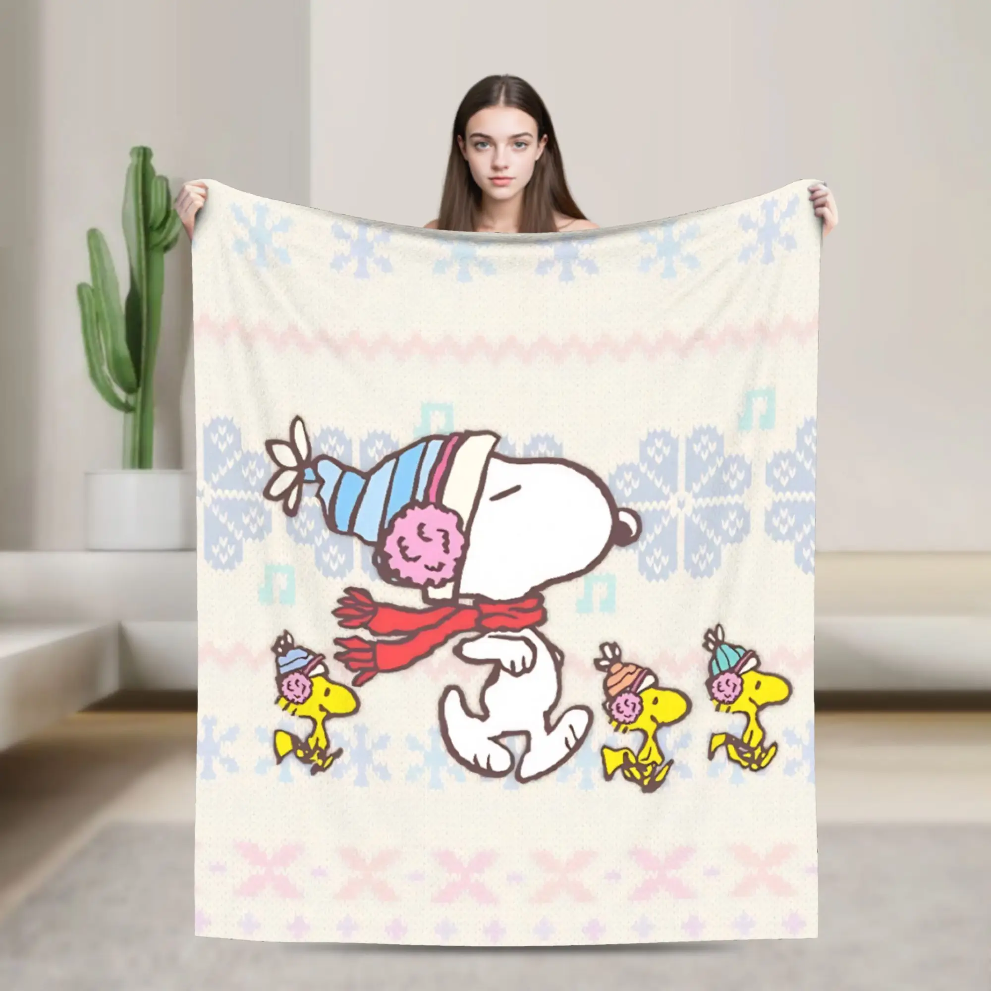 S-Snoopys Xmas Christmas Tree Flannel Blanket  Creative Throw Blanket for Home Hotel Sofa  125*100cm Bedspreads