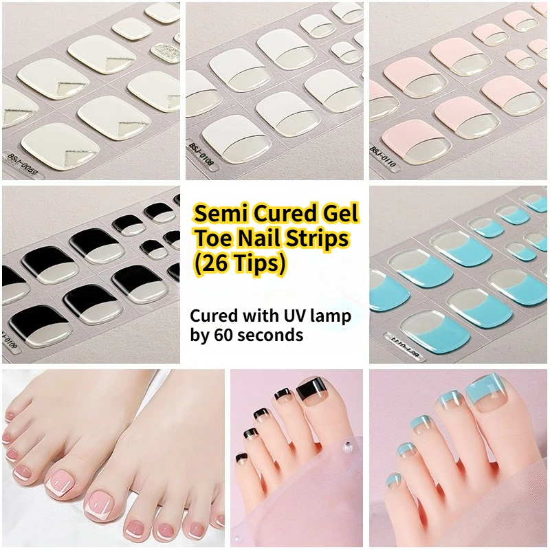 

26 наклеек для французского маникюра на ногти, водостойкие, однотонные, УФ-гель, полузатвердевшие, для самостоятельного дизайна ногтей, наклейки-обертки для педикюра