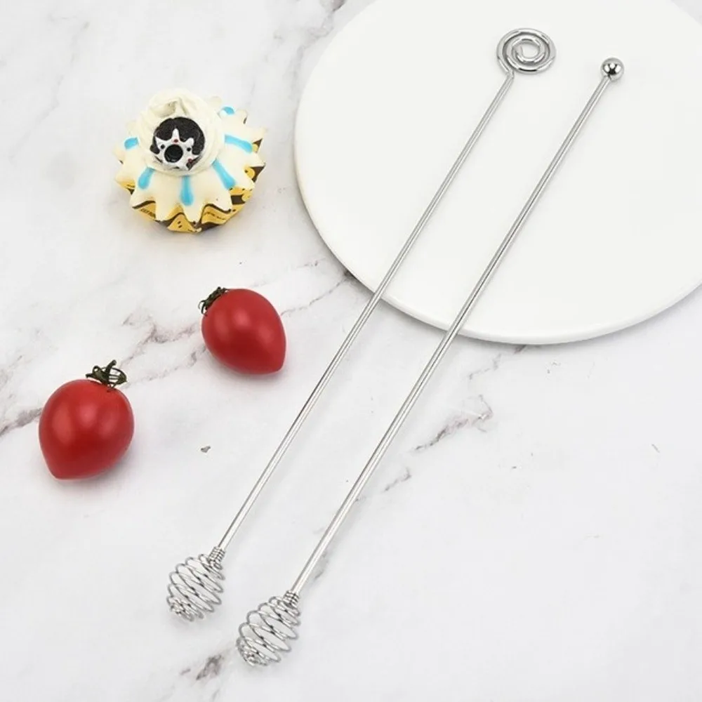 4pcs Mixing Spoon Reusable Coffee Stirrers Long Handle Multi-Function Drink Stirrers Silvery Decorative Stirring Rod Kitchen