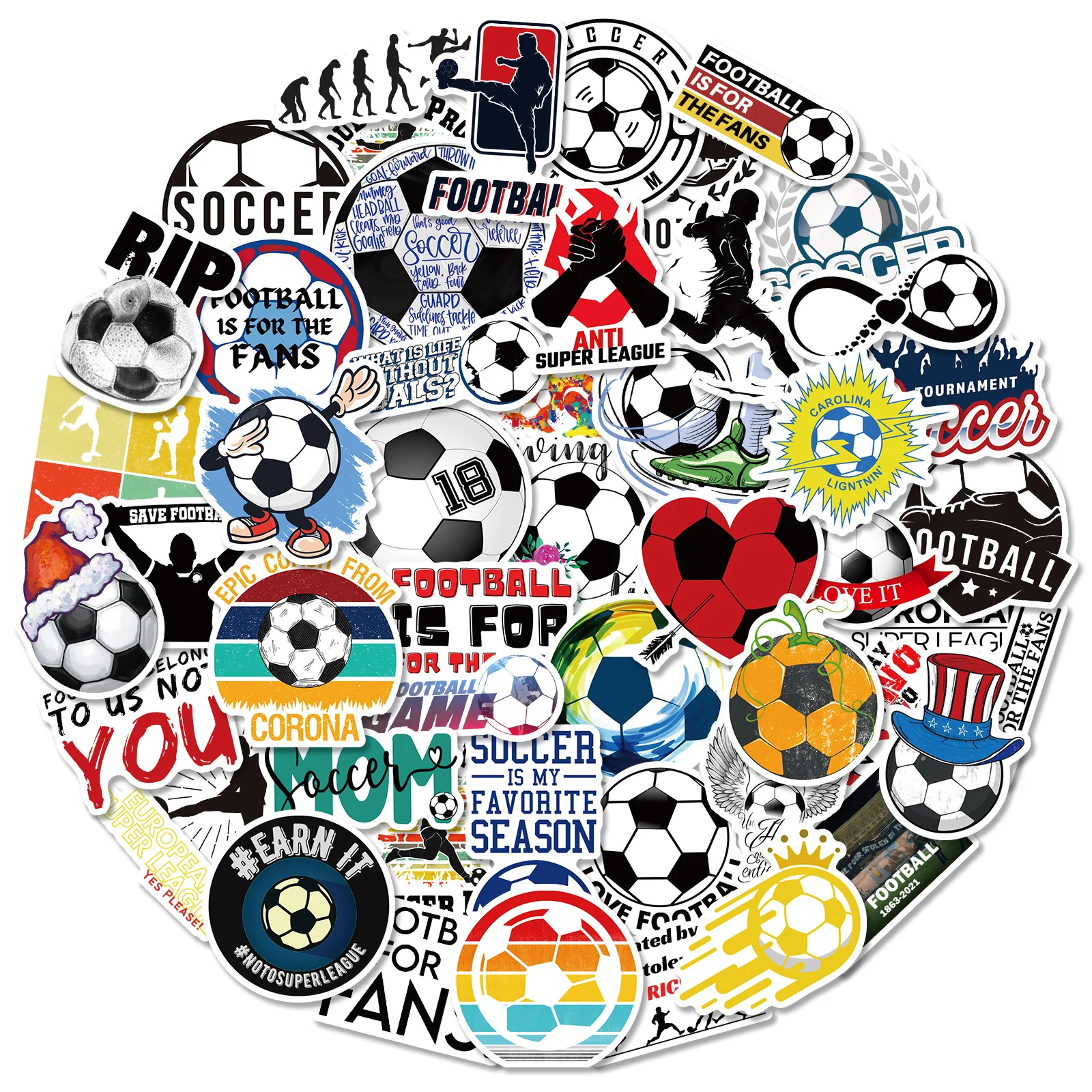 Pack of 50Pcs Wholesale Football Stickers Waterproof No-duplicate Sticker For Kids Toys Laptop Luggage Decals