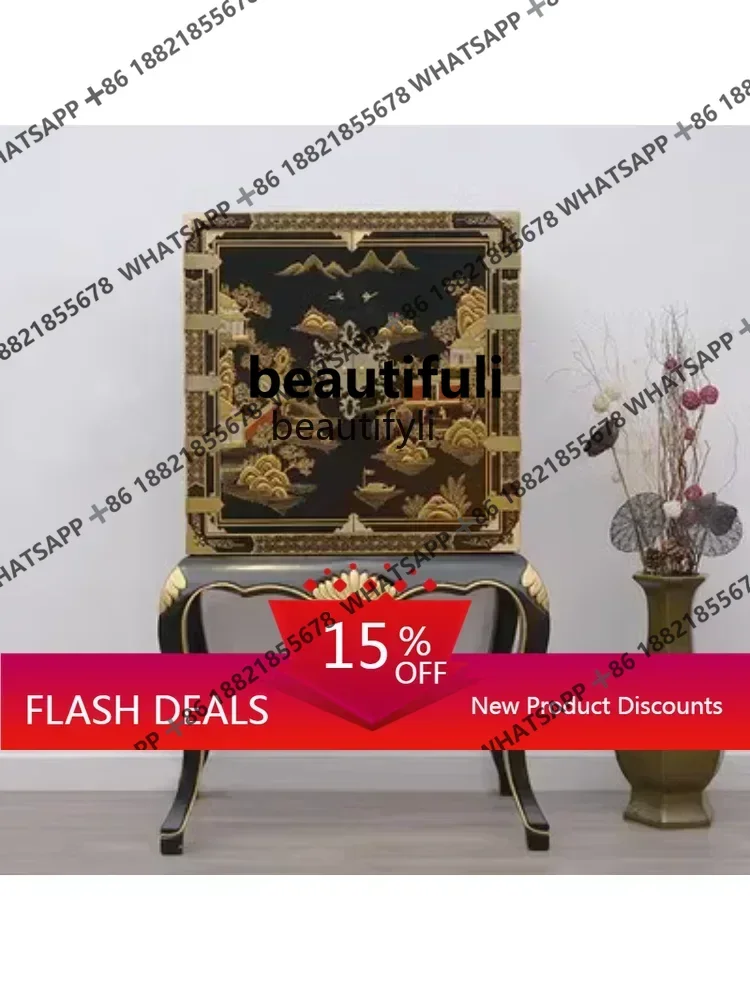 

zxS New Chinese Style Elm Gold Partition against the Wall a Long Narrow Table Entrance Cabinet All Solid Wood Light Luxury Cons