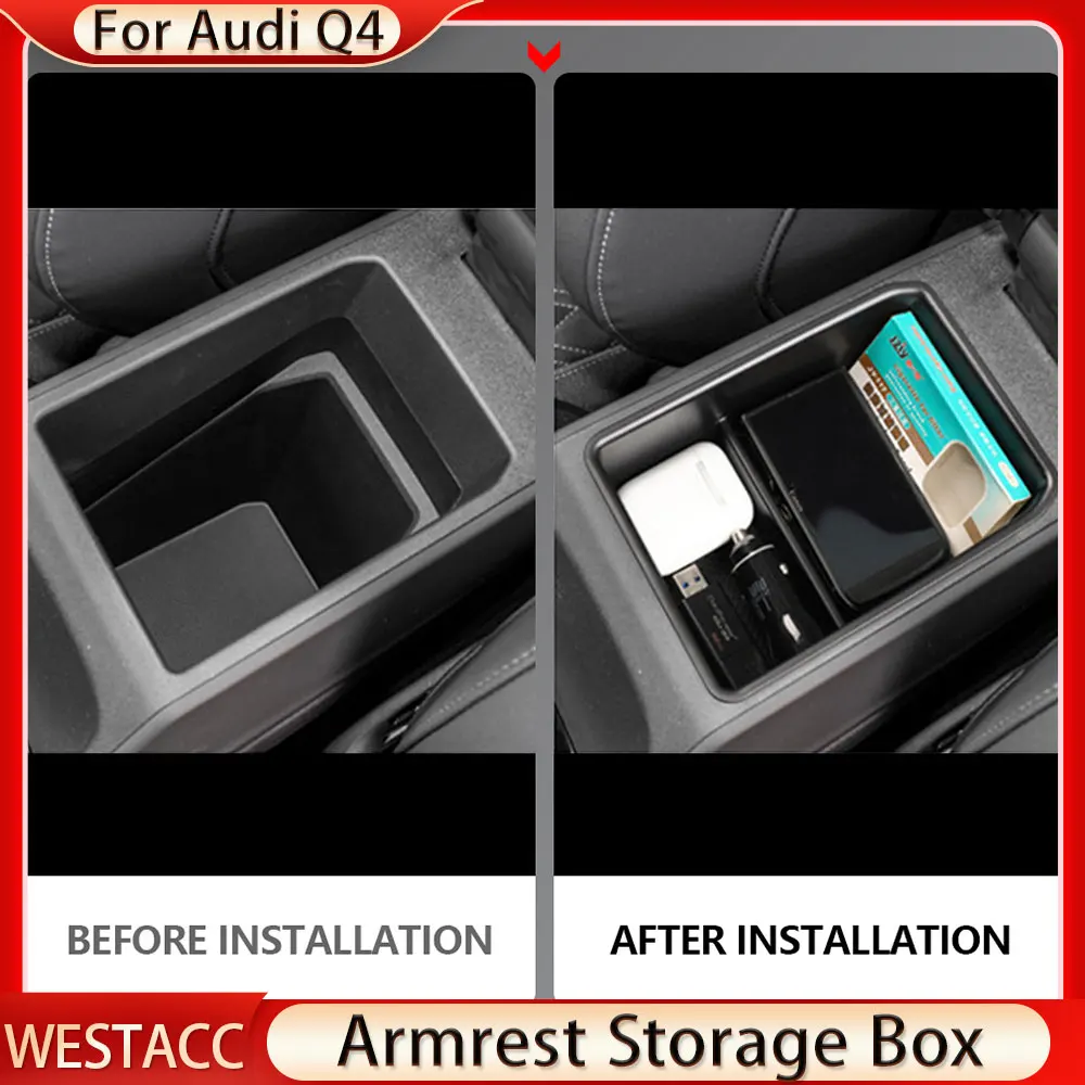 ABS Car Armrest Box Storage Tray Box for Audi Q4 E Etron 2022 2023 2024 Central Console Container Organizer Interior Accessories