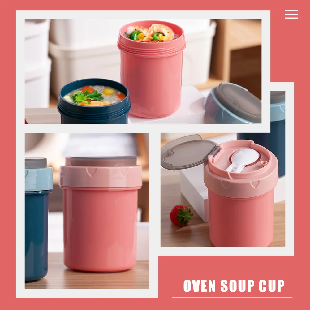 

Breakfast Cup Soup Cups Portable Food Bowl Porridge Mug Safe Plastic Foldable Spoon Lid Easy Clean Wide Diameter Home Travel