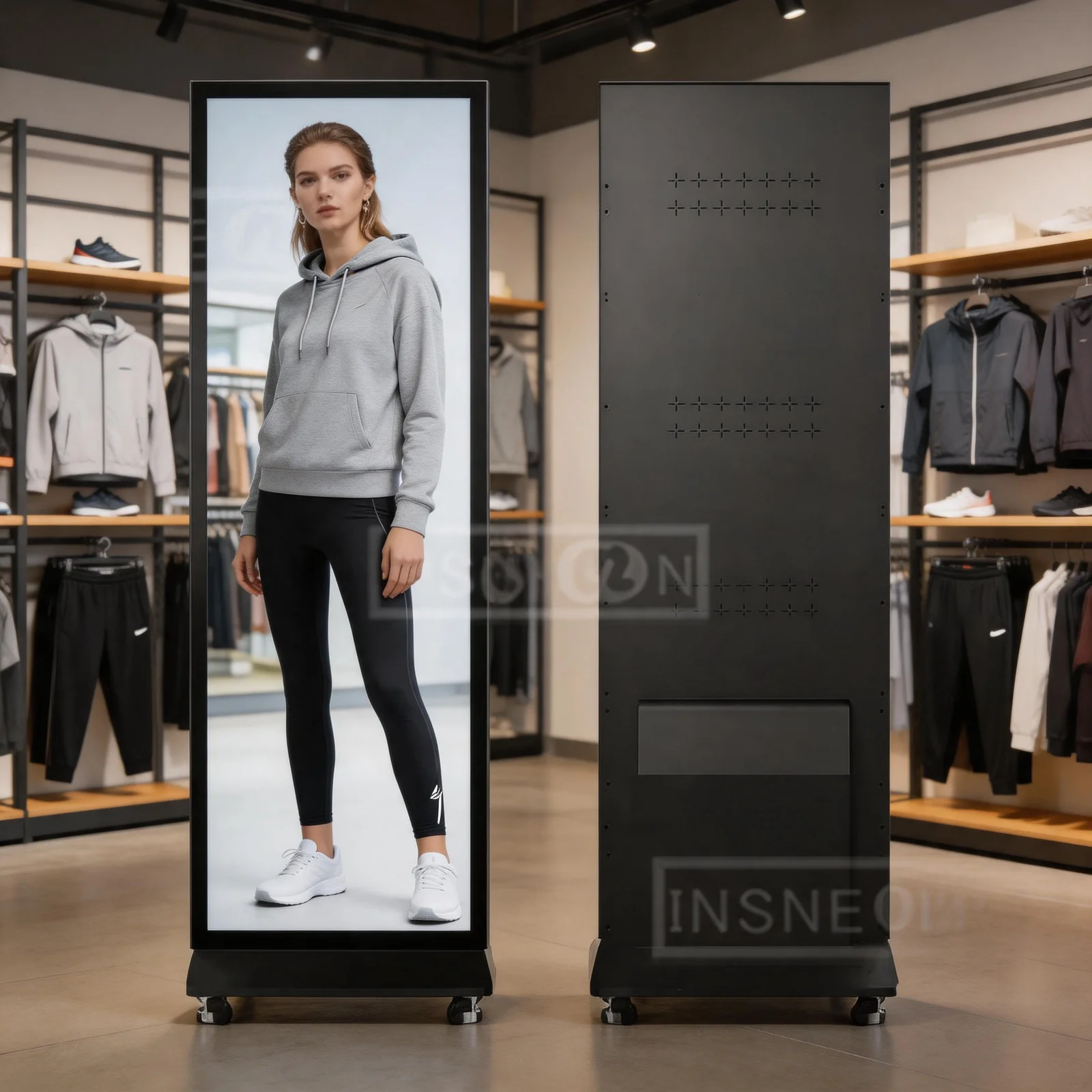 Indoor Portable LED Poster Display Ultra-Slim 4K HDR10+ Floor Standing Advertising Screen with Intelligent Stitching for Shop