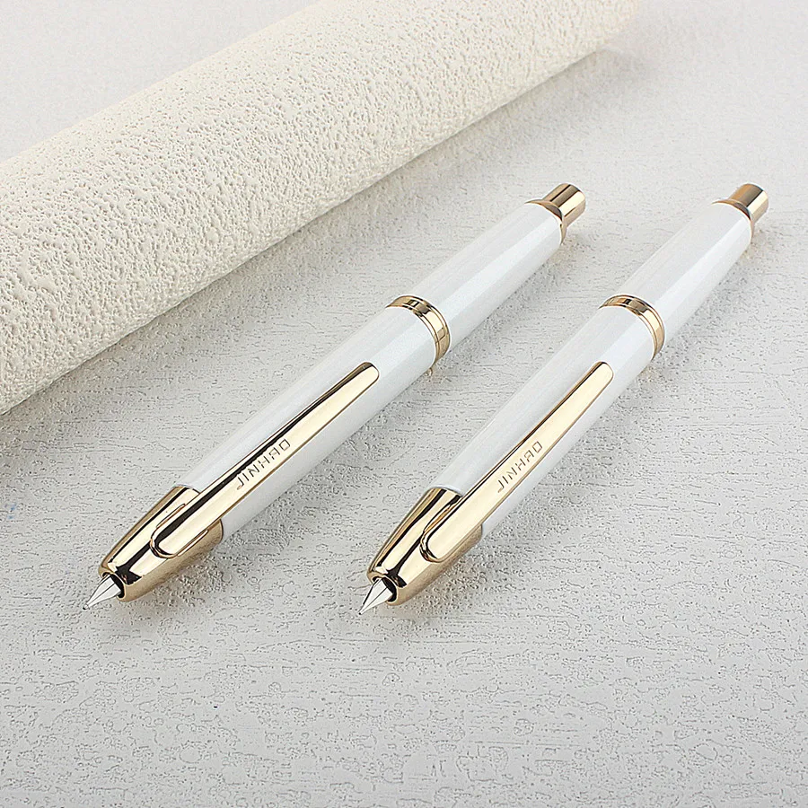 

White gold clip Jinhao 10 Retractable Press Fountain Pen EF/F Nib with Ink Converter Writing Gift Pen