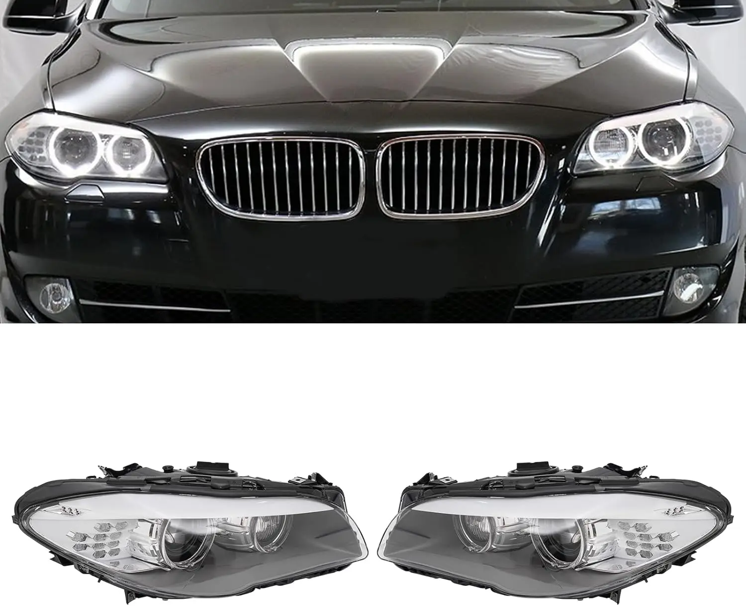 Headlights Assembly Pair For 2009-2013 BMW 5 Series F10 HID Headlamp with AFS OE 63117203243 63117271903(Left); 63117271908 6311