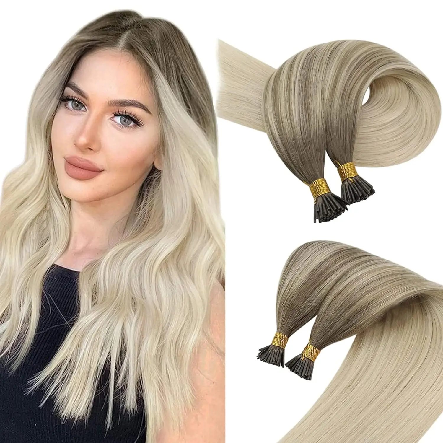 

VeSunny I Tip Hair Extensions Balayage I Tip Hair Human Hair Light Blonde to Platinum Blonde Balayage Itip Hair Extension