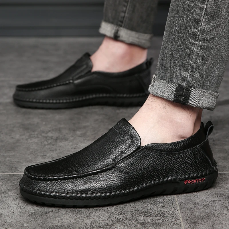 2024 Man Genuine Leather Shoes Rubber Sole New Spring&Autumn Anti Slip Casual Loafers Man Flats Leather Shoes