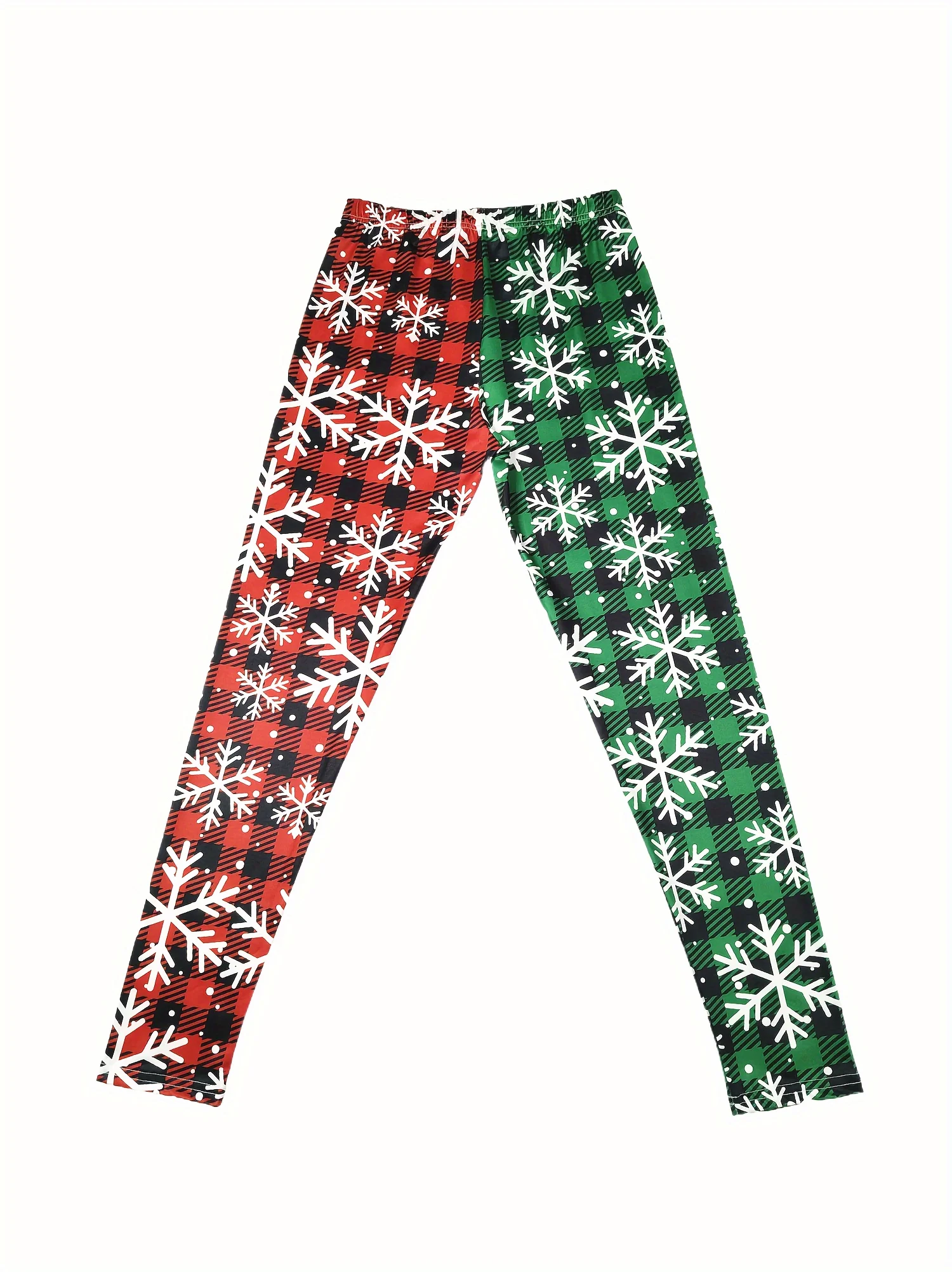 Women Fleece Lined Leggings Christmas Plaid Snowflake Splice Print Stretch Warm Pants