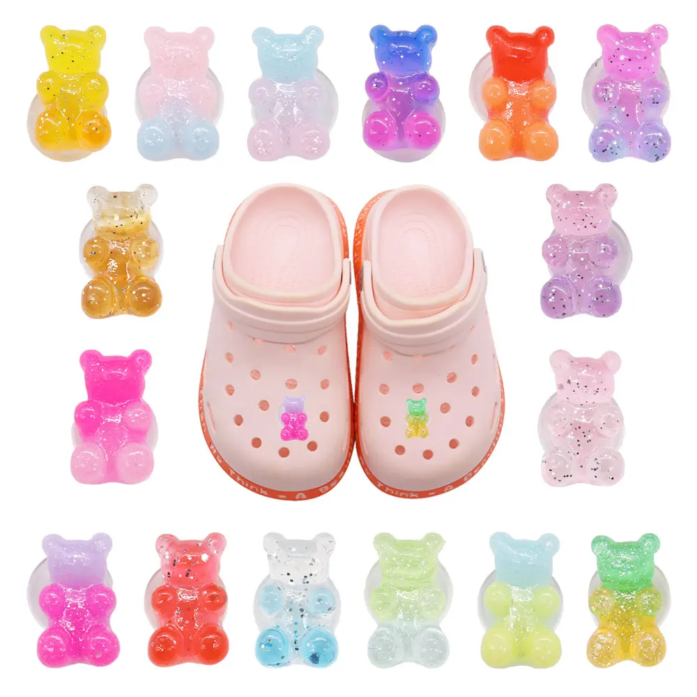 New Arrival 1-16pcs Resin Shoe Charms Translucent Colorful Cute Little Bear Accessories Shoes Buckles Fit Kids X-mas Gift