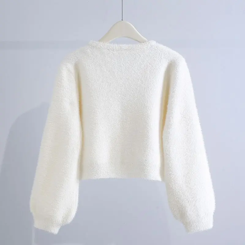Cardigan à Manches sulfet Col en V pour Femme, Vêtement Mignon, de Couleur Unie, avec Nministériels d Doux, à la Mode, Nouvelle Collection