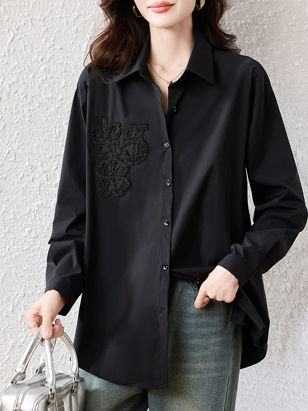 

Ele Bla, свободный женский irt 2023, ранняя осень, новинка, большие размеры, прикрывающийся воротник для похудения, на пуговицах, средней длины