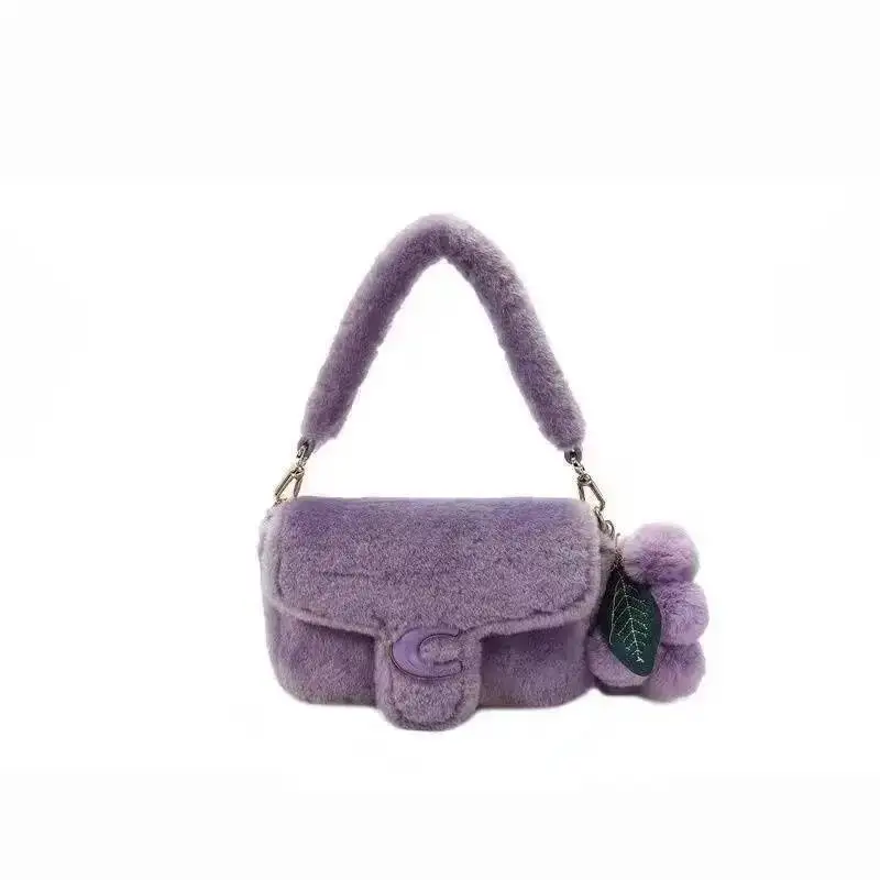 Korean Chic Sweet Y2k Aesthetic Shoulder Bags All Match Fluffy Solid Women's Underarm Bag Elegant Office Lady Handbag Crossbody