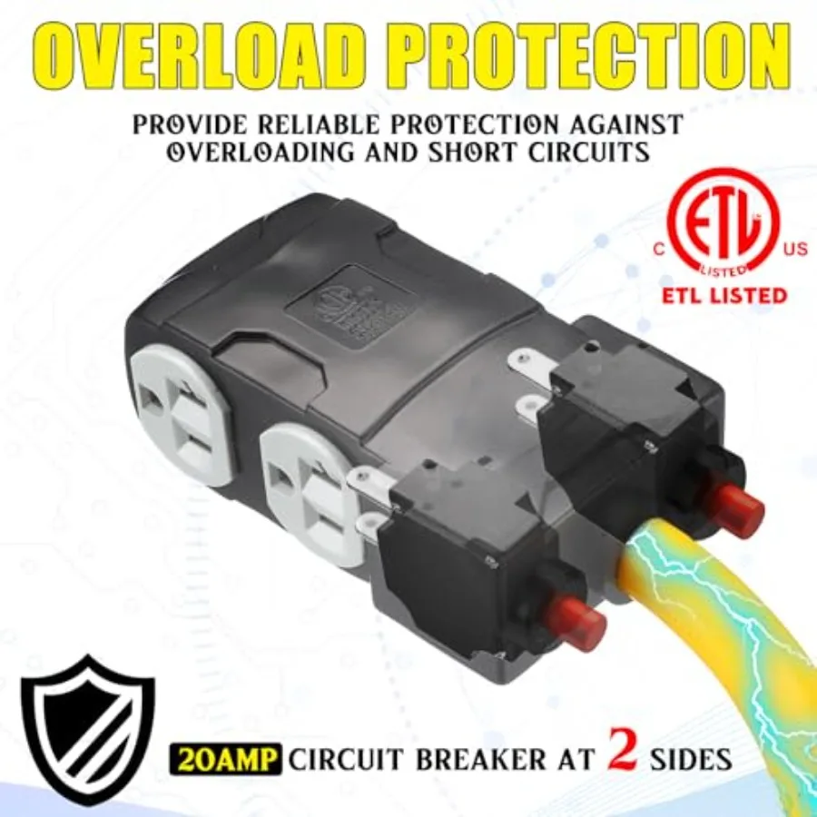 1.5FT 30 إلى 20 أمبير 110 فولت محول توزيع المجفف متوافق مع NEMA 14-30P إلى 4X 5-20R/ 5-15R 4 الشق مقبس الحائط مجفف 4X