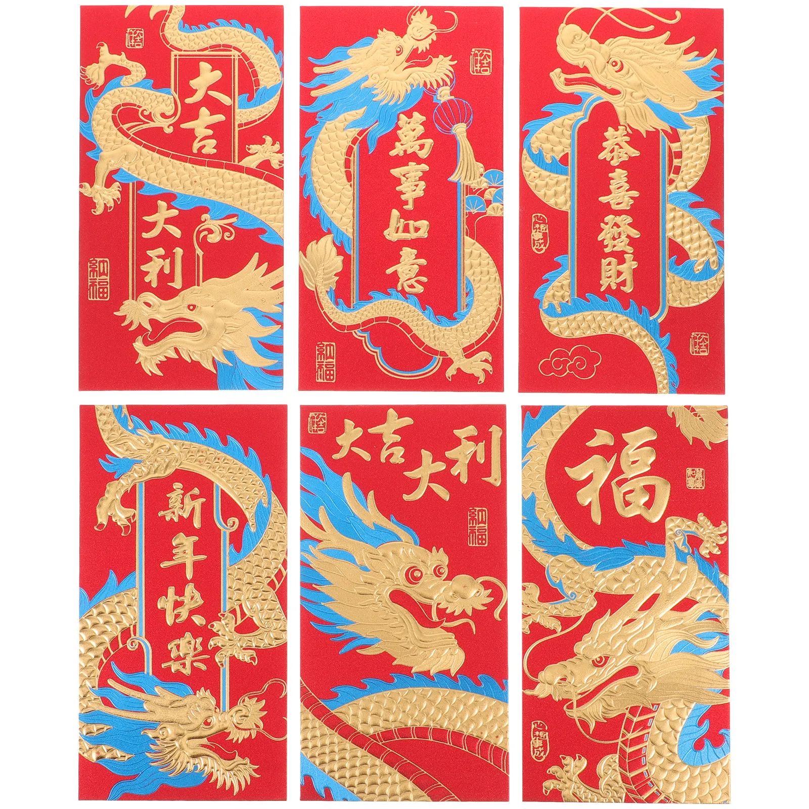 

6Pcs 2024 Chinese Style Dragon Red Packets Sturdy Traditional Money Pouches New Year Gift Red Envelopes Spring Festival Money