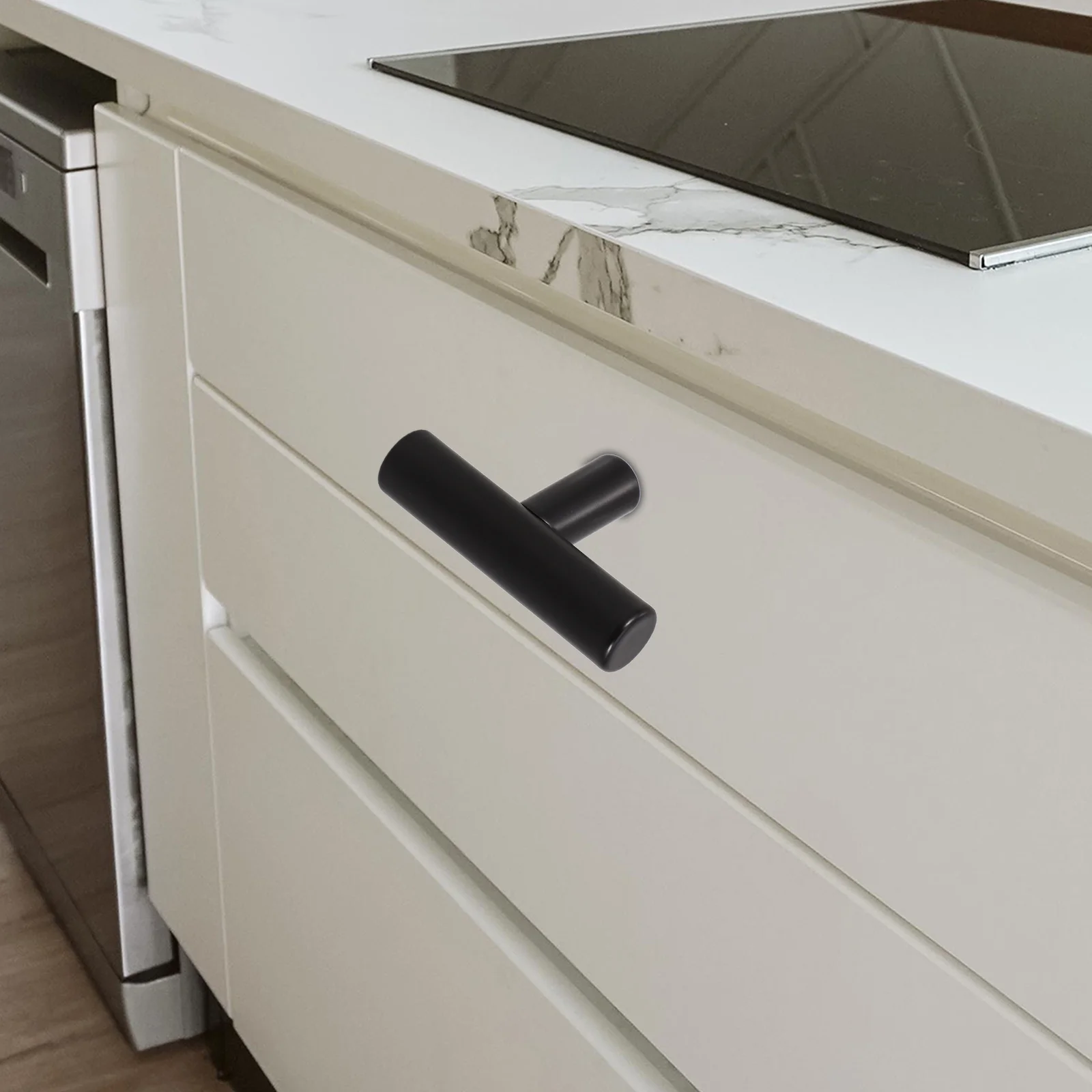 

10Pcs Matte Black Stainless Steel Single Hole Cabinet Knobs 50Mm Drawer Pulls Kitchen Bathroom Door Handles Modern Black Dresser