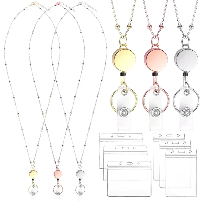 Einziehbare Abzeichen Rolle Lanyard ID-Karten halter Kunststoff kette Halsketten Schlüssel bund Clip für Frauen Männer Mitarbeiter Großhandel – Detail 7