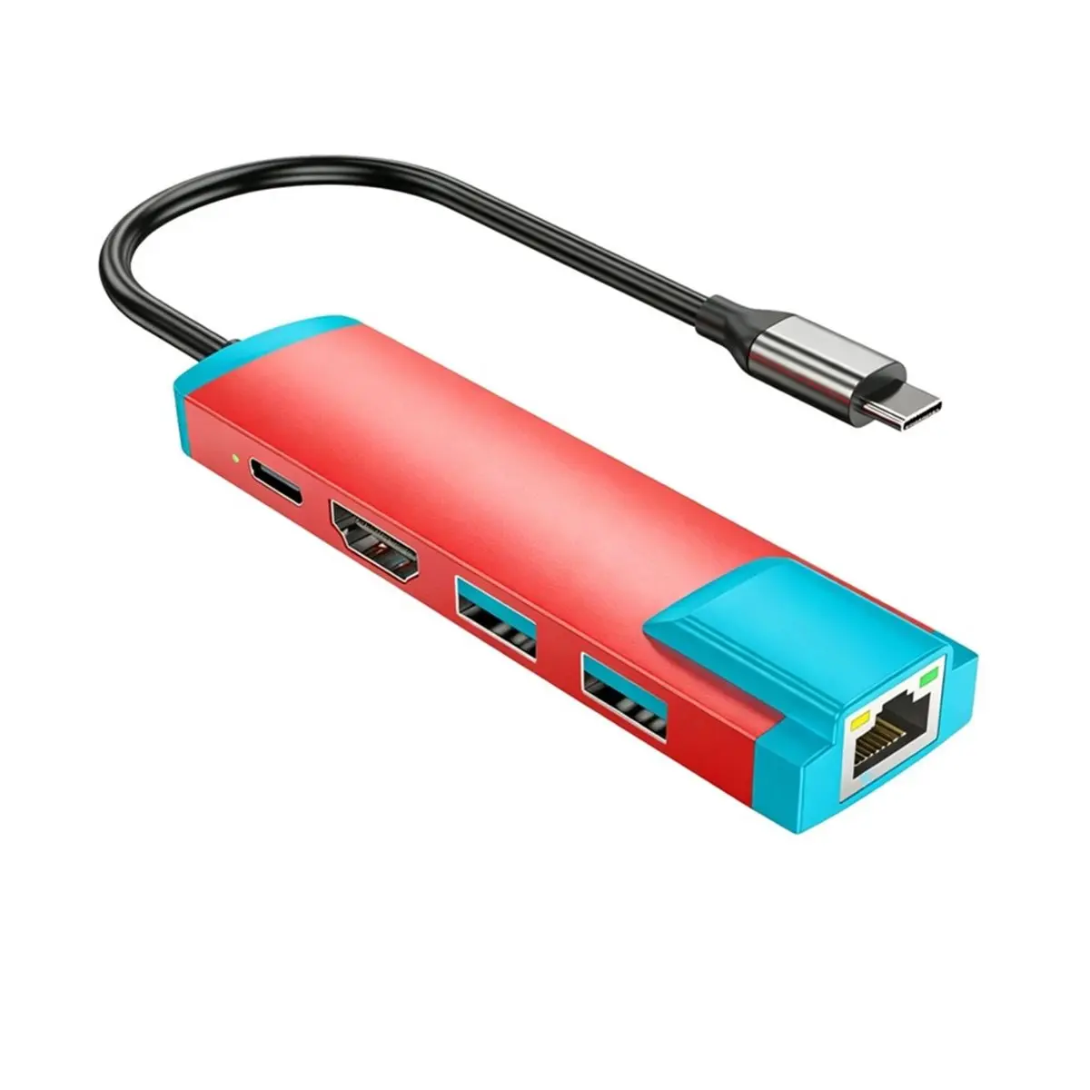 A32I 6 in 1 USB C to HD Adapter for Switch 2,USB C Docking Station with 4K@60Hz HD/Type C /USB 3.0/1000M LAN Port Red