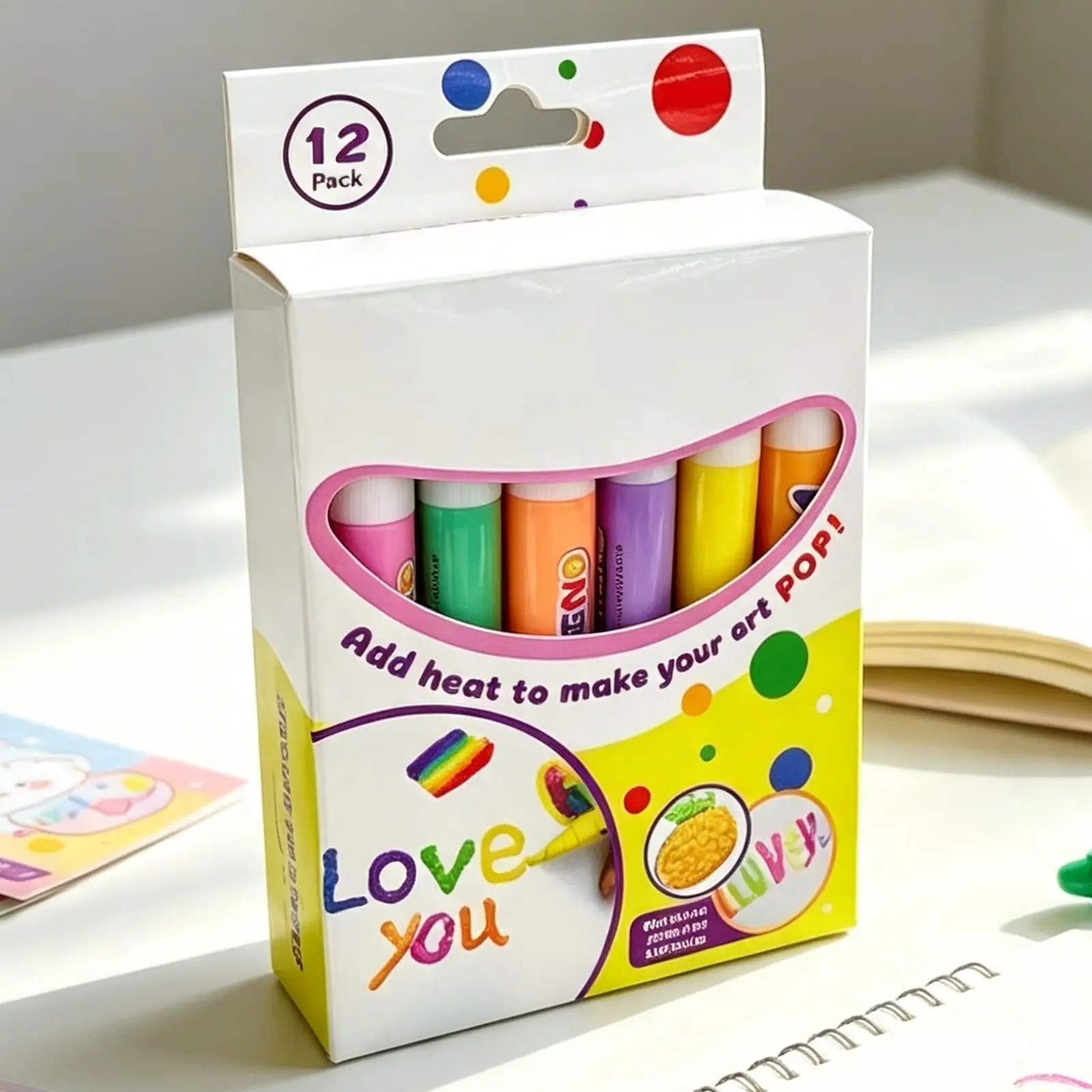 12-Color Puff Paint Pen 3D Popcorn Pen Colorful DIY Bubble Popcorn Drawing Pen Creative Marker for making christmas cards