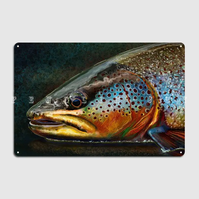 Night Hunter Brown Trout Poster Metal Plaque Club Party Mural Printing Plaques Tin Sign Poster