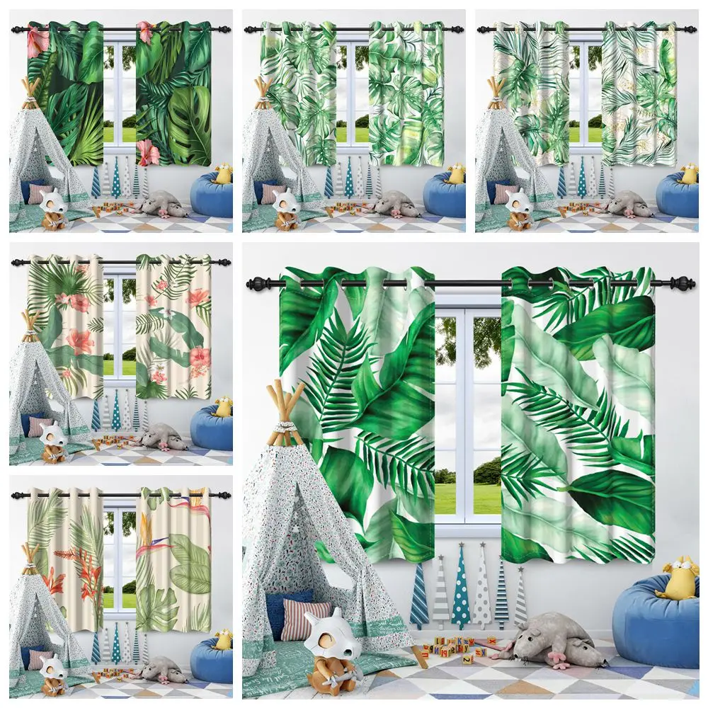 

Rainforest Leaves Blackout Curtains Tropical Palm Leaf Green Plant Privacy Drapes Bedroom Living Room Apartment Window Decor