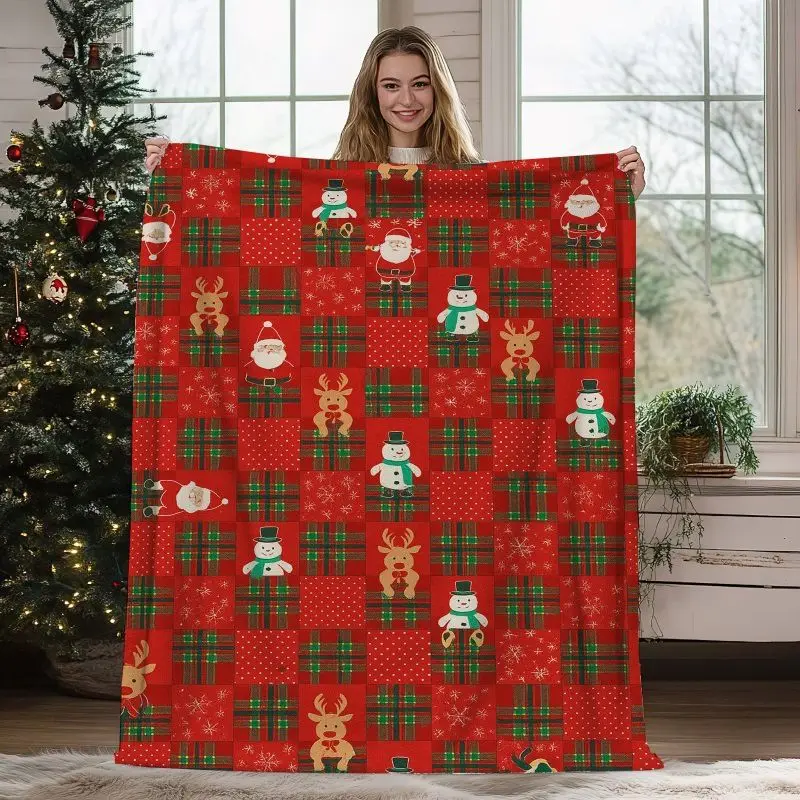 VIKAMA Rustic Farm Truck Deer Antler Throw Blanket Country Patchwork Buffalo Plaid Print For Couch Cabin Lodge Home Decor