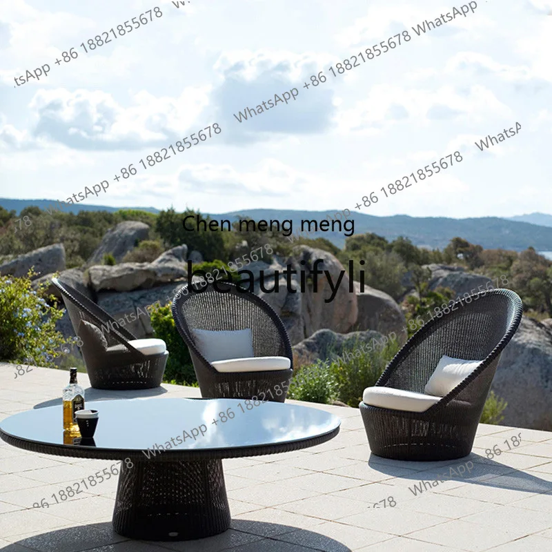 

X Furniture Rattan Sofa Set Villa Garden Courtyard Leisure Living Room Imitation Rattan Chair