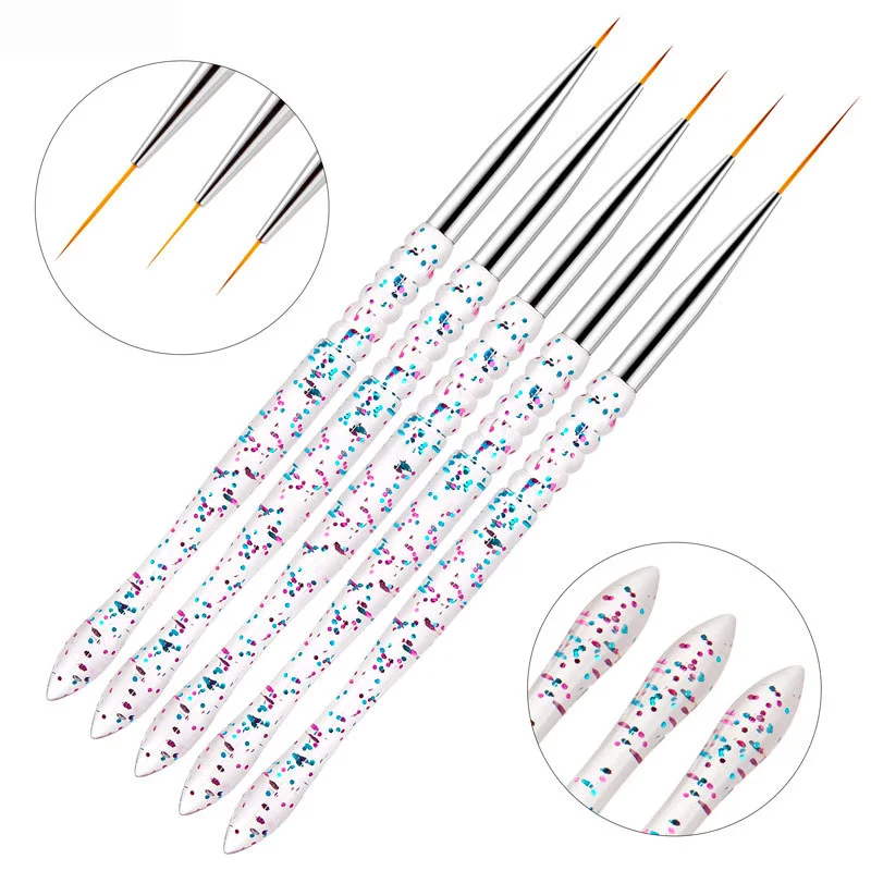 

5Pcs/Set Nail Art Liner Drawing Brush Acrylic Drawing Dotting Stripes Pen Acrylic Handle UV Gel Painting Manicure Nail Art Tool