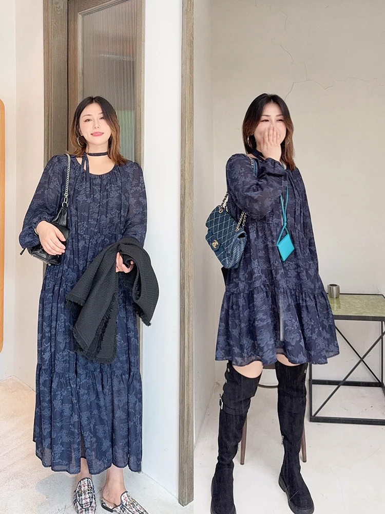 

Оригинальное осенне-зимнее платье Vogana большого размера с цветочным принтом, свободного кроя, с длинными и короткими рукавами, в корейском стиле, для повседневной носки