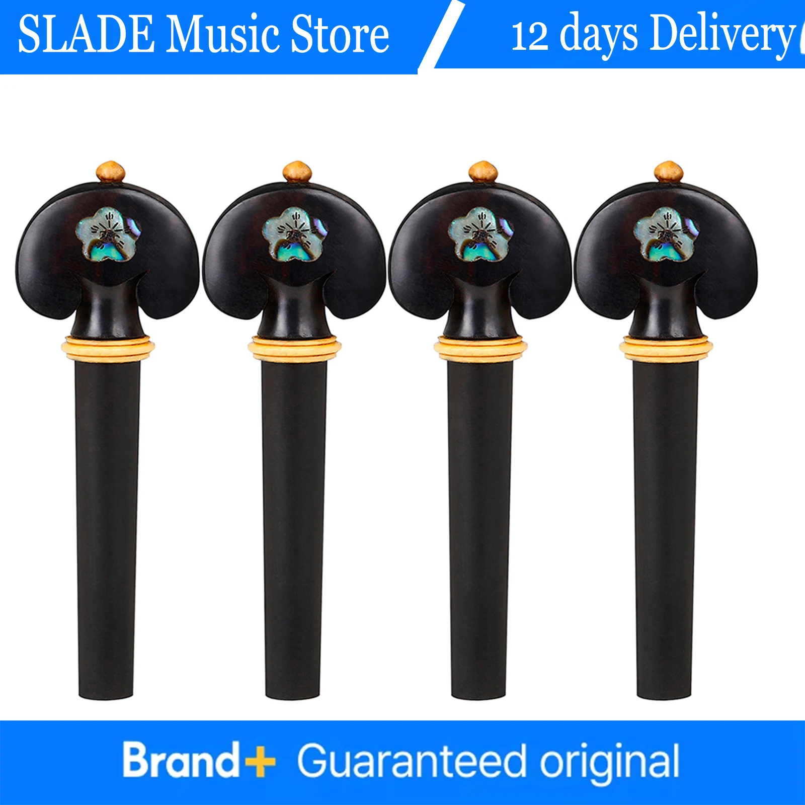 

4pcs Violin Tuning Pegs Carved Ebony Abalone Shell Violin Tuning Pegs Tuners Knobs Open Hole String Instrument Accessory