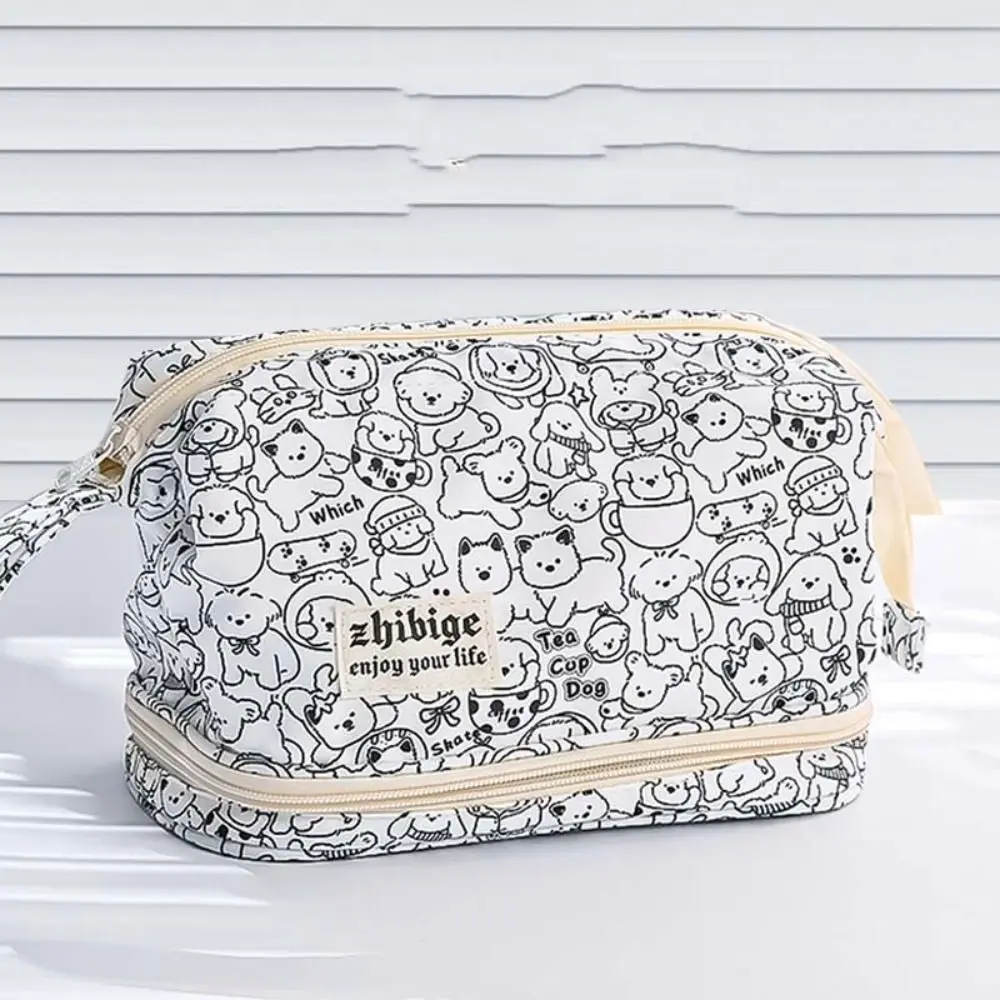 

Dog Capybara Makeup Lipstick Bag Letter Print Double Layer Capybara Travel Wash Handbag Travel Toiletry Bag Large Capacity