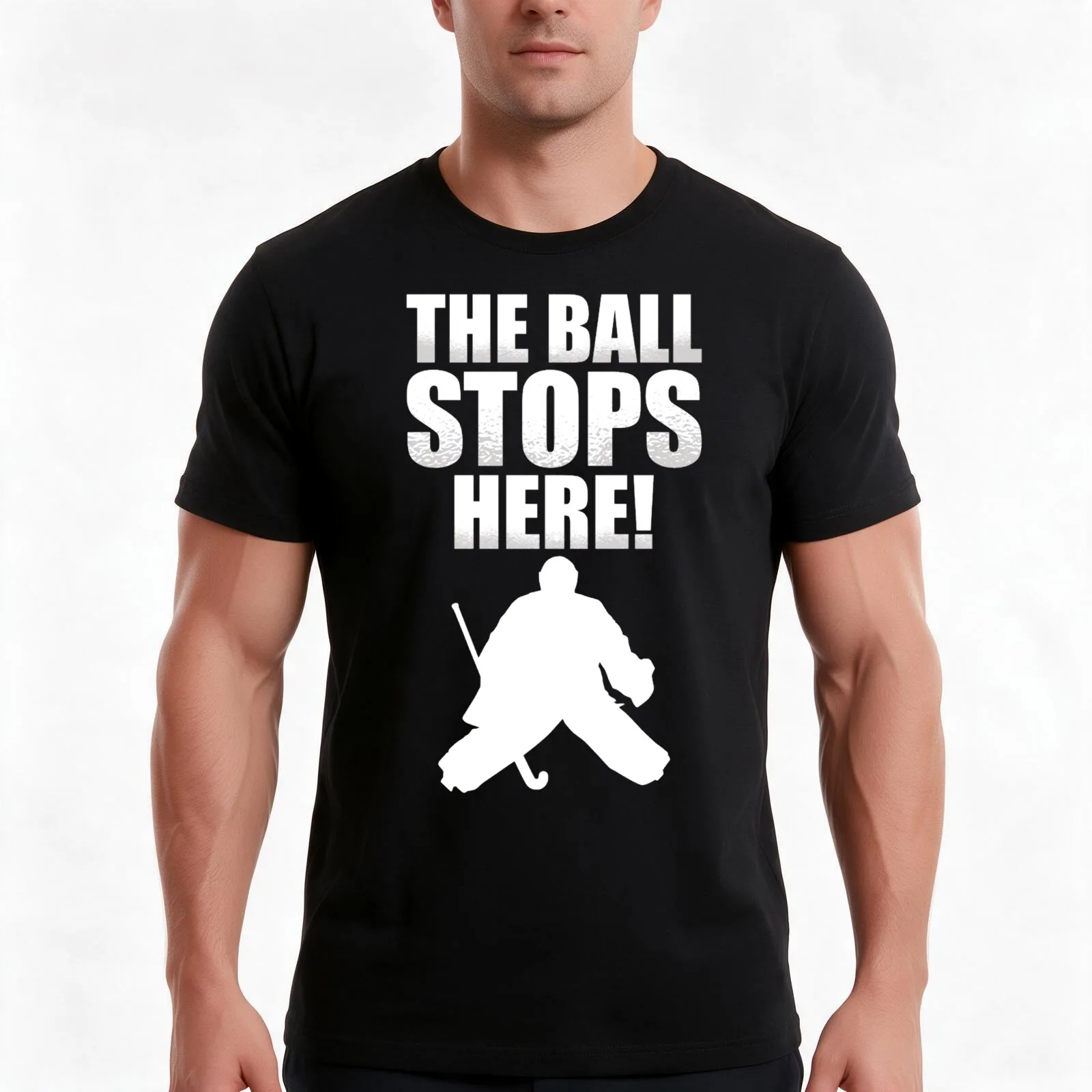 The Ball Stops Here - Field Hockey Goalie T-Shirt, Summer Casual Cotton Tee, Oversized Streetwear Tops, Vintage Graphic Print