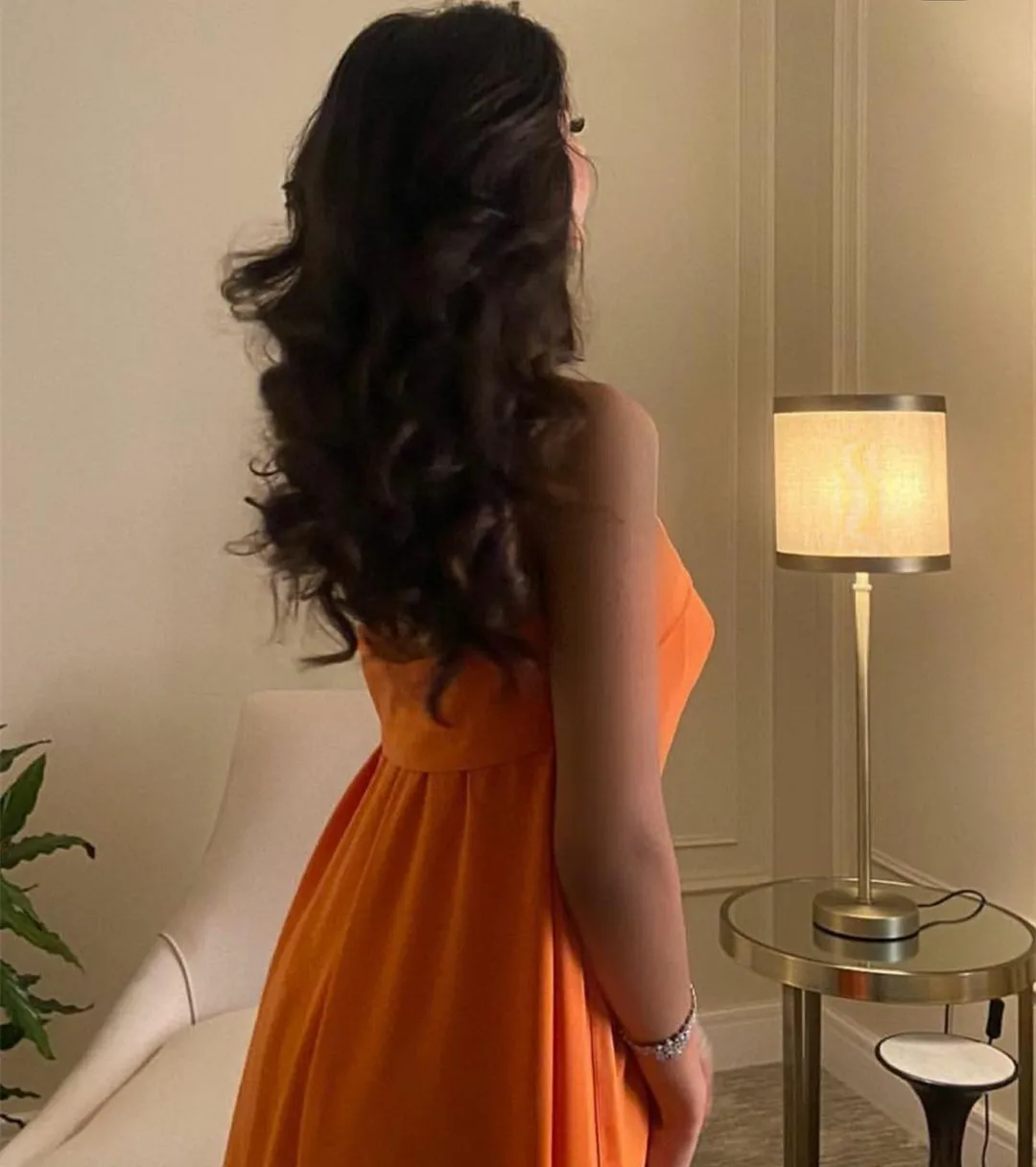 Elegant Long Orange Satin Evening Dresses A-Line Floor Length Zipper Back Pleated Prom Dress Pleated for Women 2023 Summer