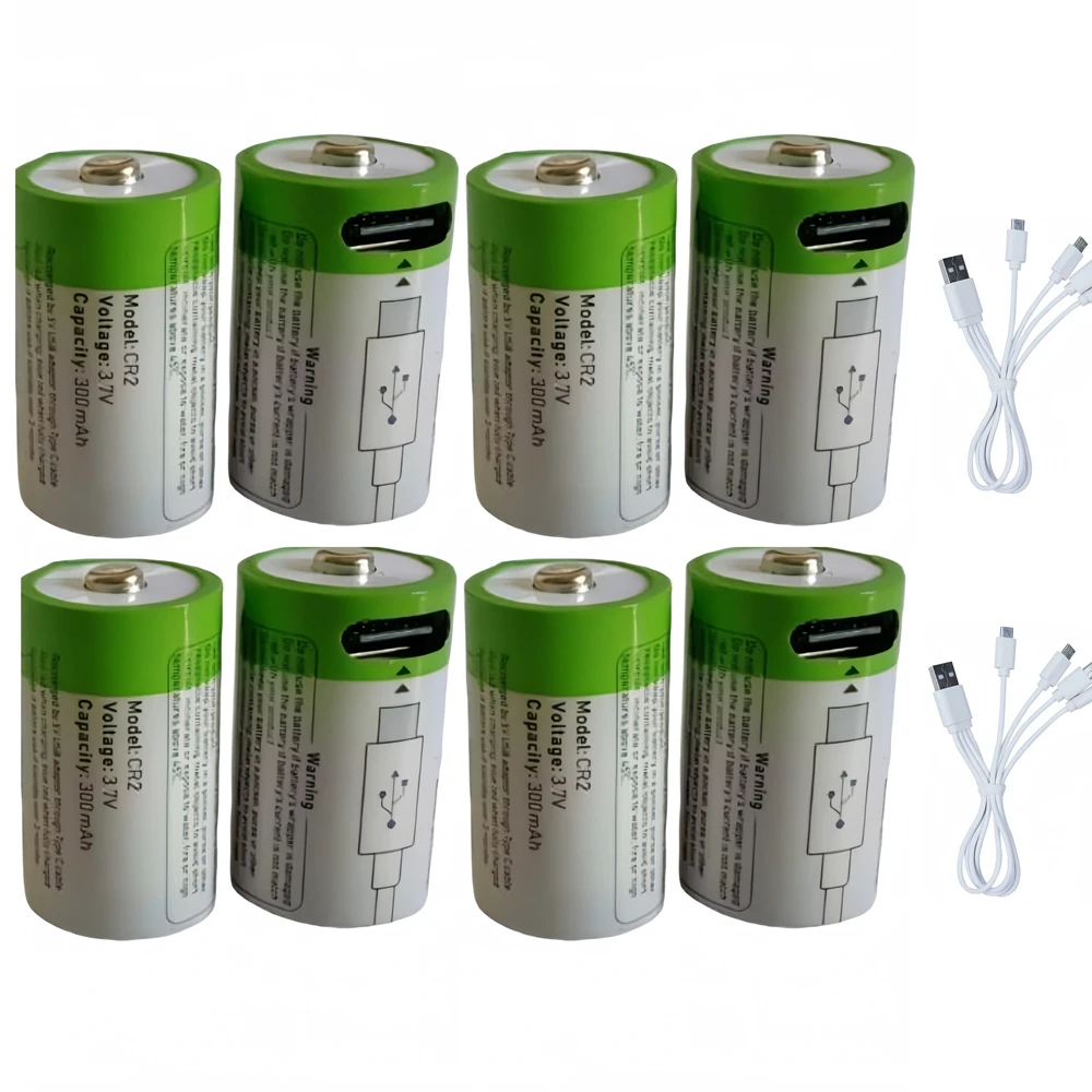 8PCS CR2 rechargeable battery 300mAh 3.7V USB rechargeable lithium battery Polaroid rangefinder battery