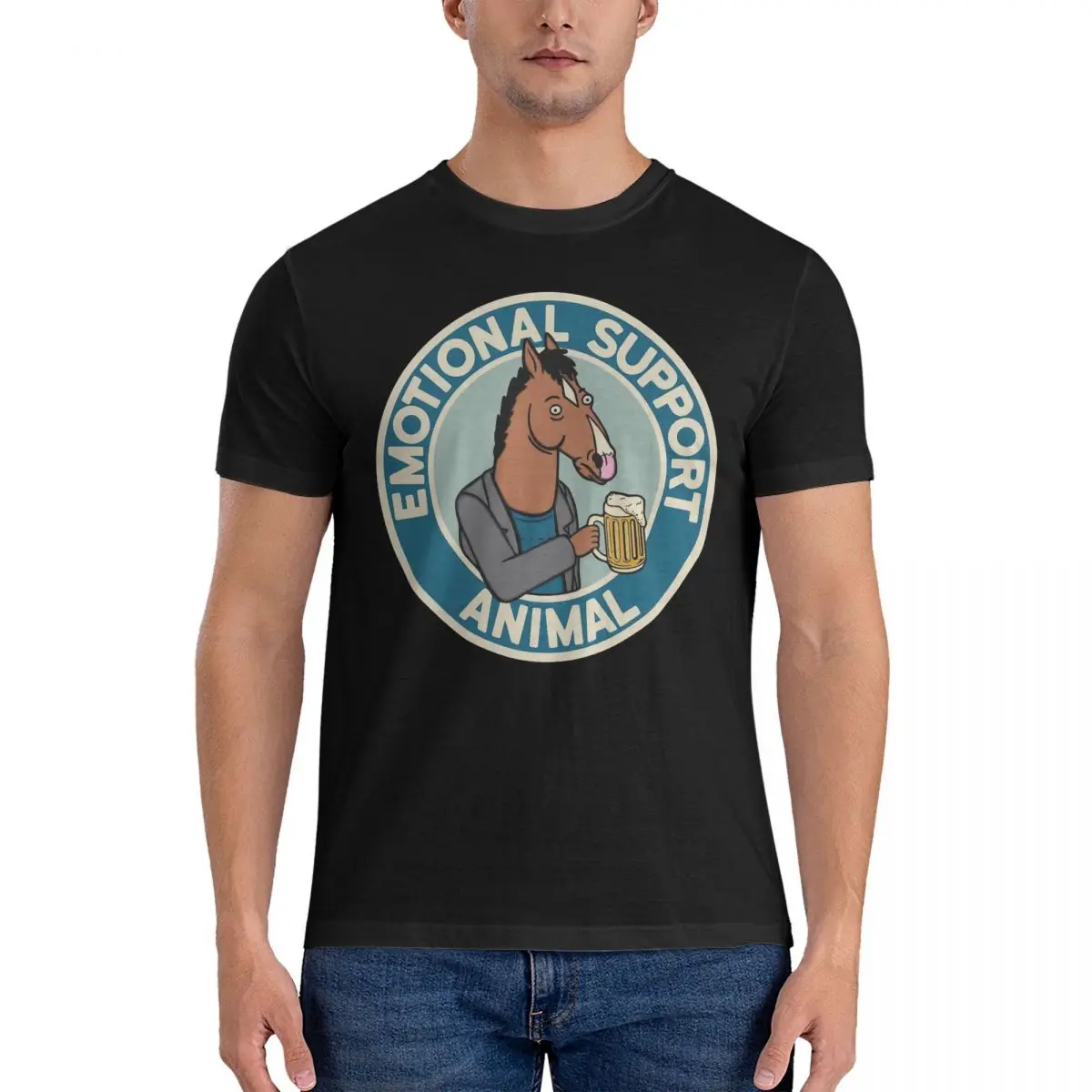 Vintage Emotional Support T-Shirt for Men Crew Neck Pure Cotton T Shirts B-BoJack Horsemans Short Sleeve Tees Party Clothing