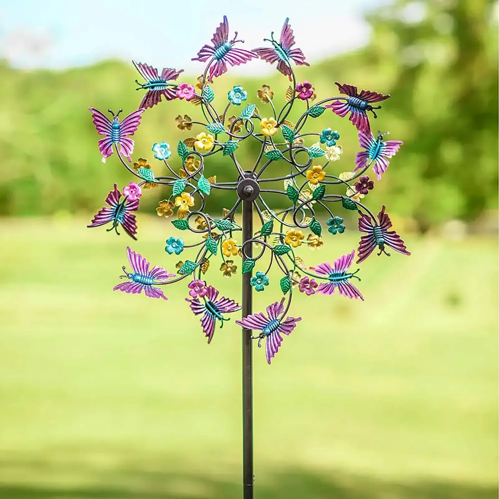 Colorful Butterfly Garden Wind Spinner Metal Stakes Flower Windmill Iron Art Handcrafts Garden Lawn Yard Decor Removable - view 2