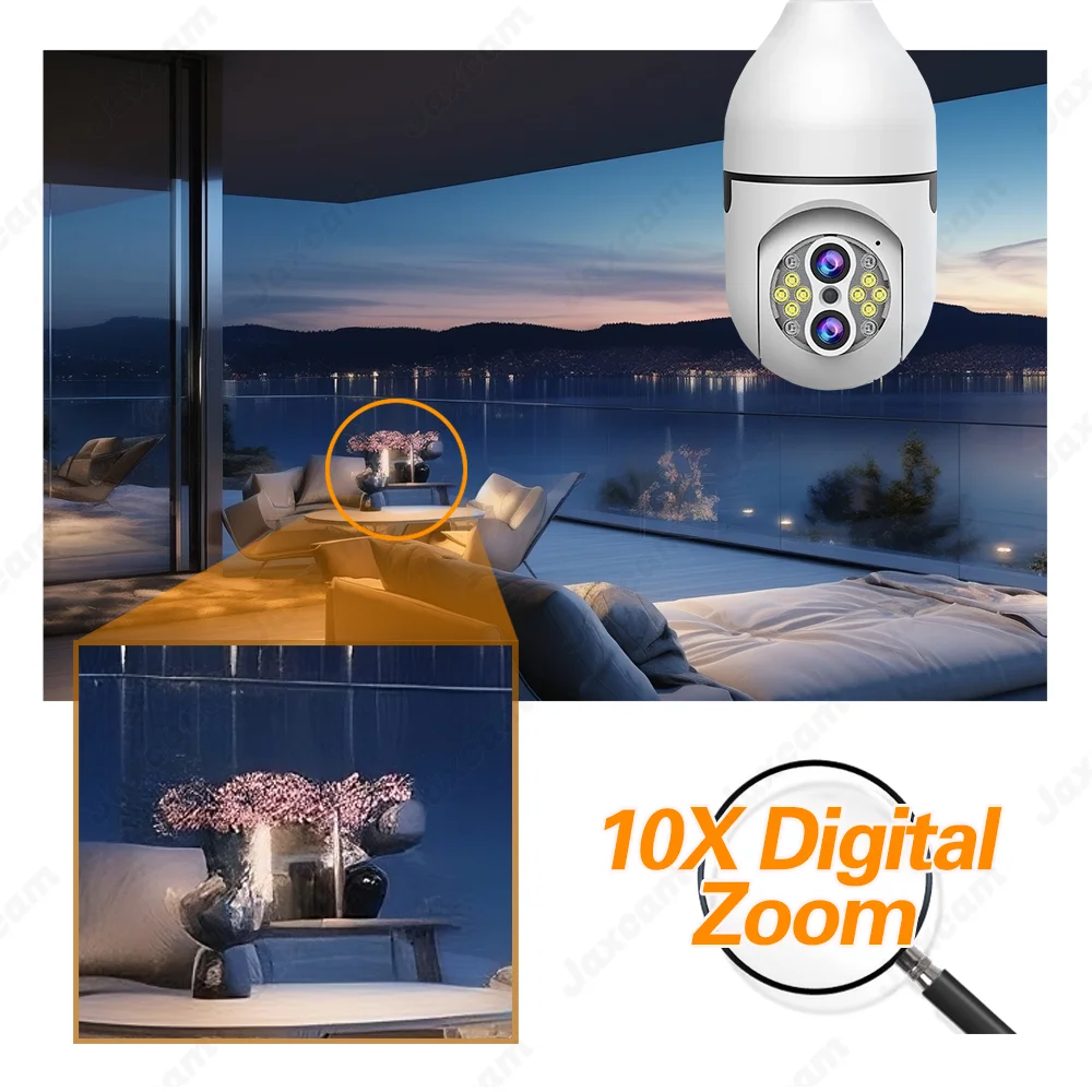 E27 Bulb Camera 10X Zoom 4K 8MP Auto Tracking Indoor Monitor Dual Lens Surveillance Security Protection WiFi Camera IPC360 Home