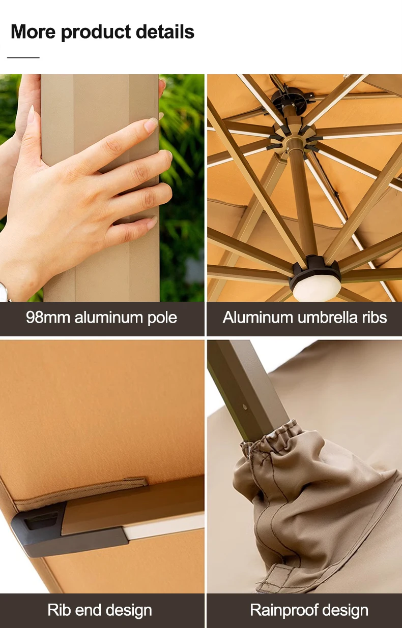 Cantilever Solar LED Garden Umbrella with Base 4