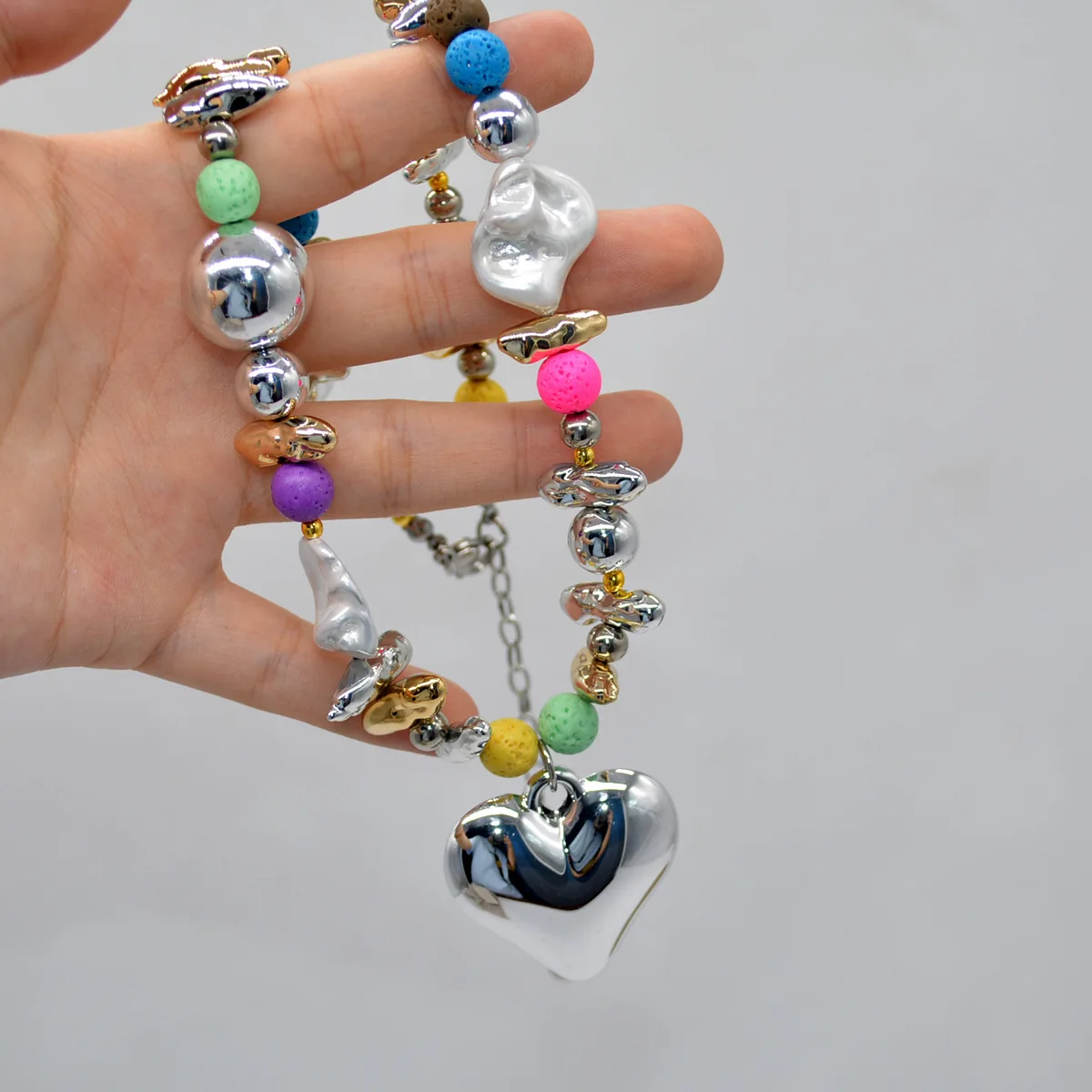 High-grade colorful beaded love pendant necklace light luxury niche clavicle chain