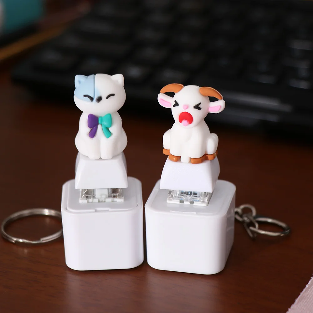 Rechargeable Screaming Goat Key Chain LED-Glowing Sound-Effect Fidget Button Anti-Stress Pocket-Sized Sounding Key Ring