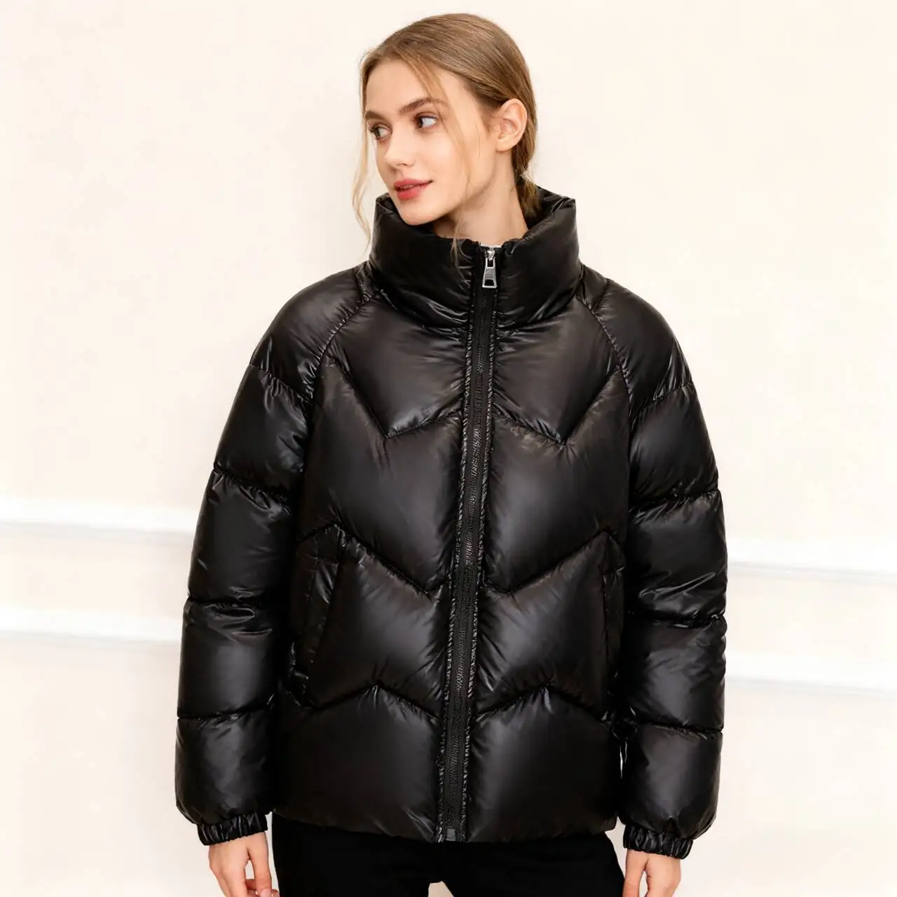 

Женские парки Femme, зимние, из полиэстера, с пухом, с цветными блоками, утолщенные, с двойной карманом, на пуговицах, с воротником-стойкой, с перегородками, на молнии, однотонные