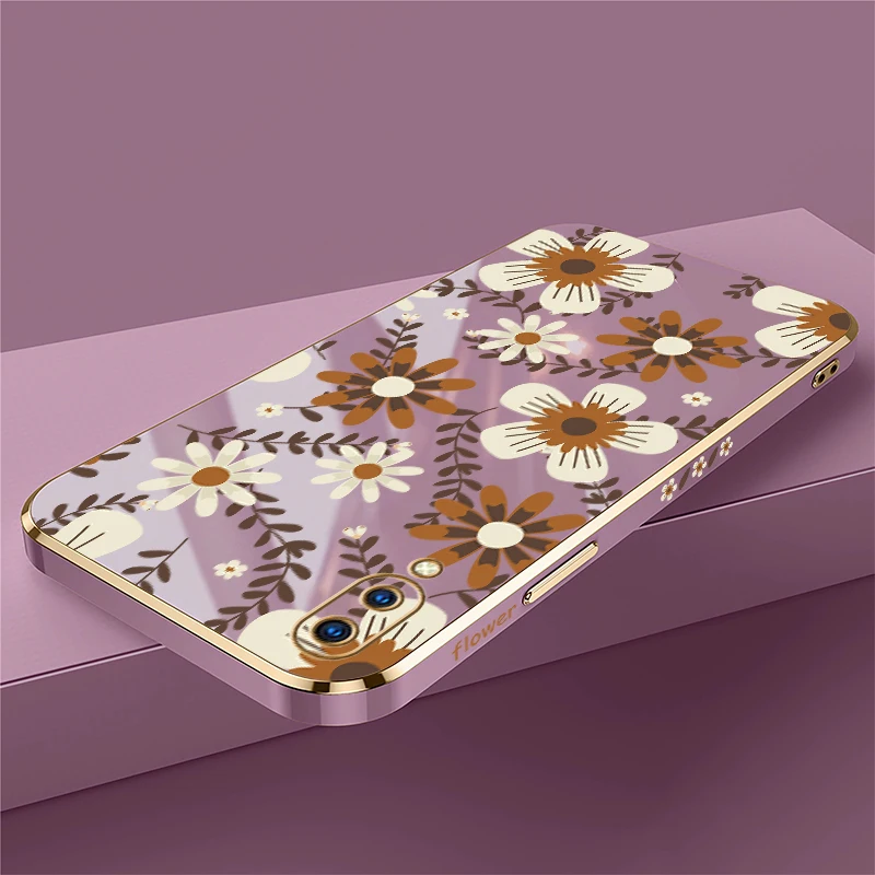 Luxury Plating Phone Case For Vivo V9 V5 Lite V11 V11i V20 SE V17 V15 V19 Pro Fashion Flowers Pattern Shockproof Soft Cover