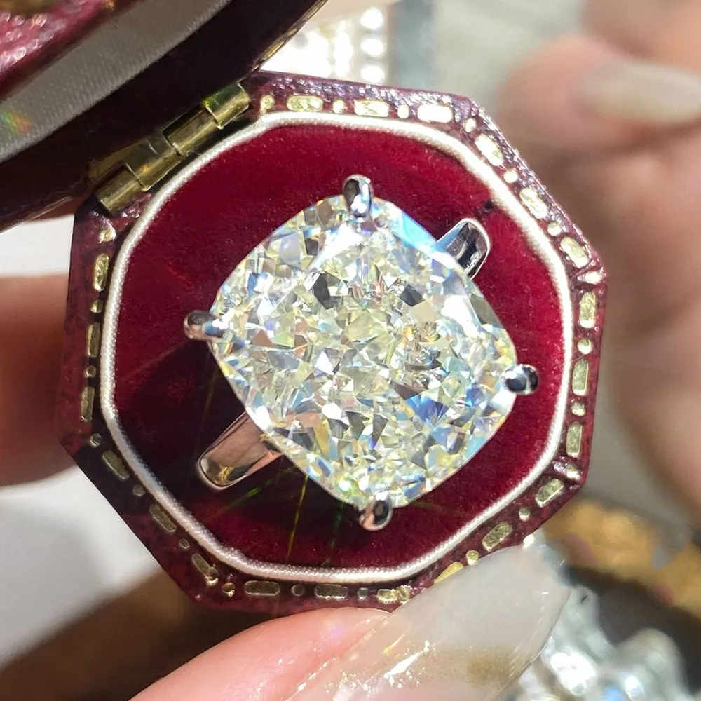 

Сверкающие кольца с крупными бриллиантами 6 карат, огранка «Бриллиант», из высокоуглеродистого алмаза, для женщин, из белого золота и стерлингового серебра 925 пробы, модные обручальные кольца