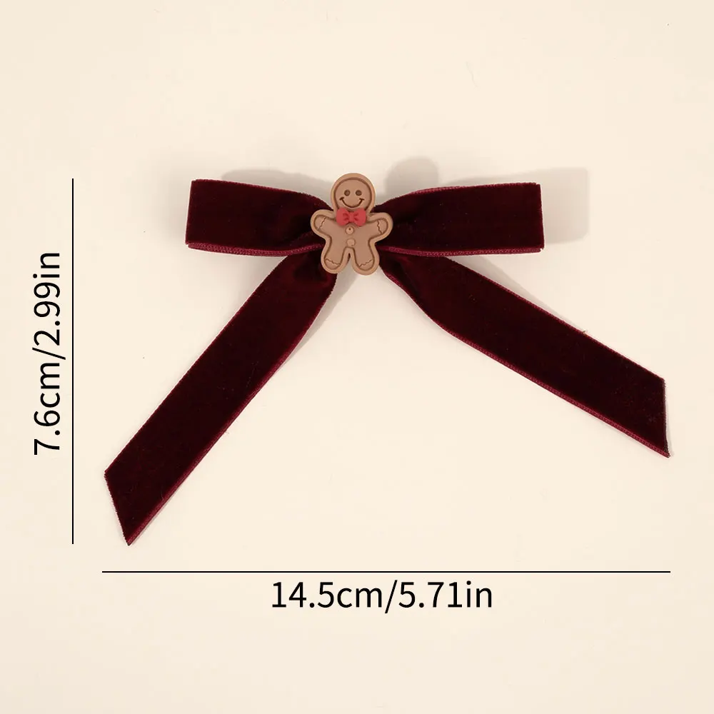 2szt Vintage Velvet Hair Bow Clip Christmas Gingerbread Hairpin Girls Simple Hairgrips Barrette Women Nakrycia głowy Akcesoria do włosów