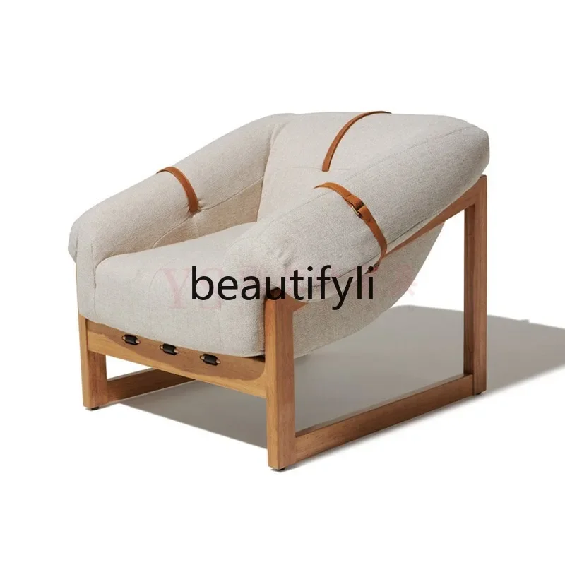 

New Chinese solid wood fabric living room balcony leisure retro B & B apartment sofa single chair