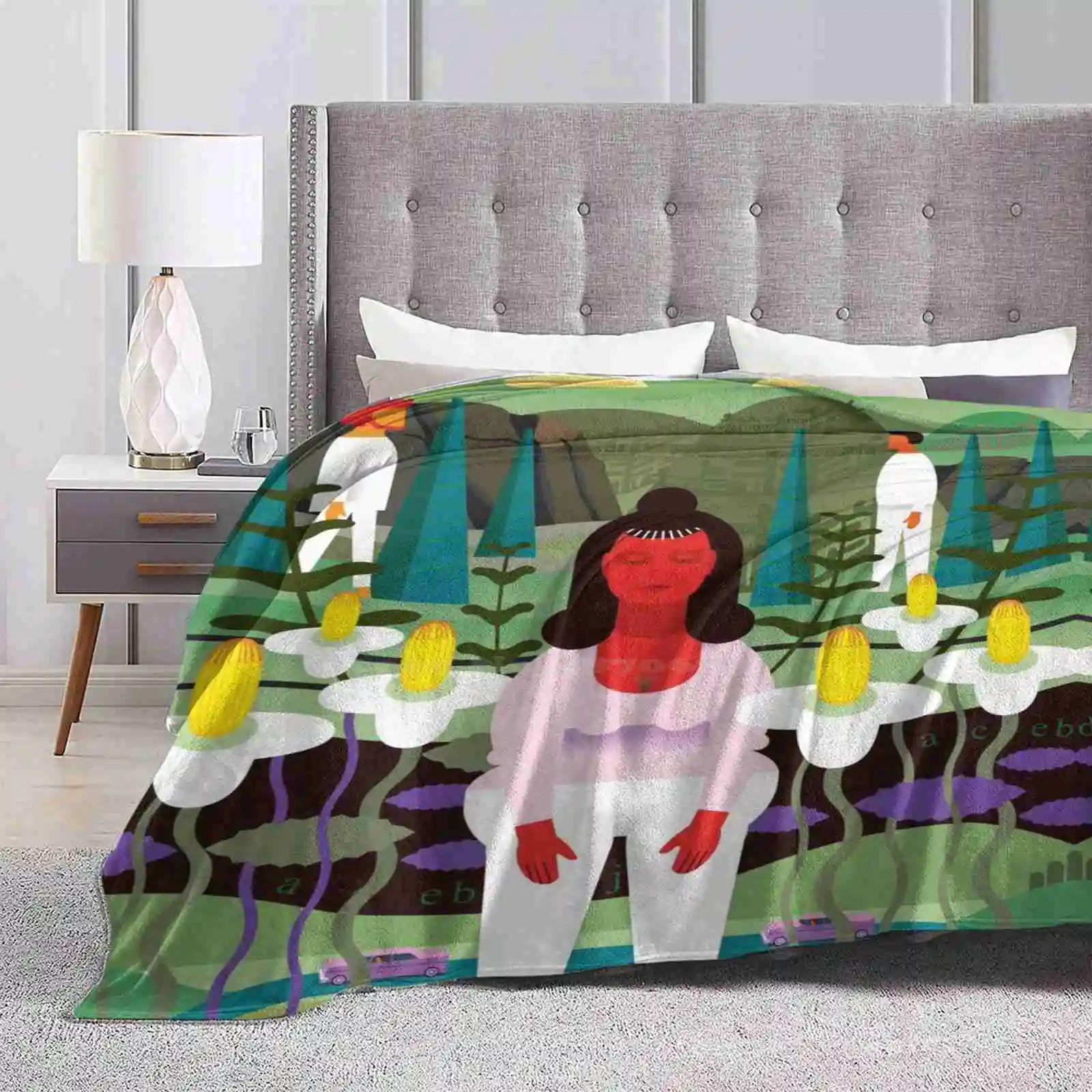 Mantra Best Selling Room Household Flannel Blanket Landscape Vector Woman Cartoon Humor Green Meditation Trance Soft People