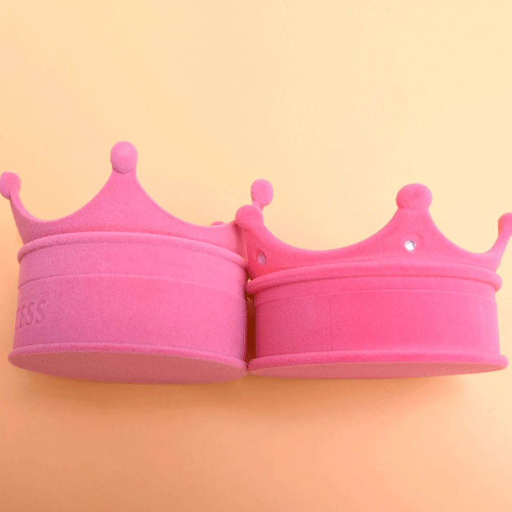 

2pcs Fashion Jewelry Box Crown Shaped Earring Case Ear Storage Box Wedding Jewelry Gift Holder (Rosy + Purple)