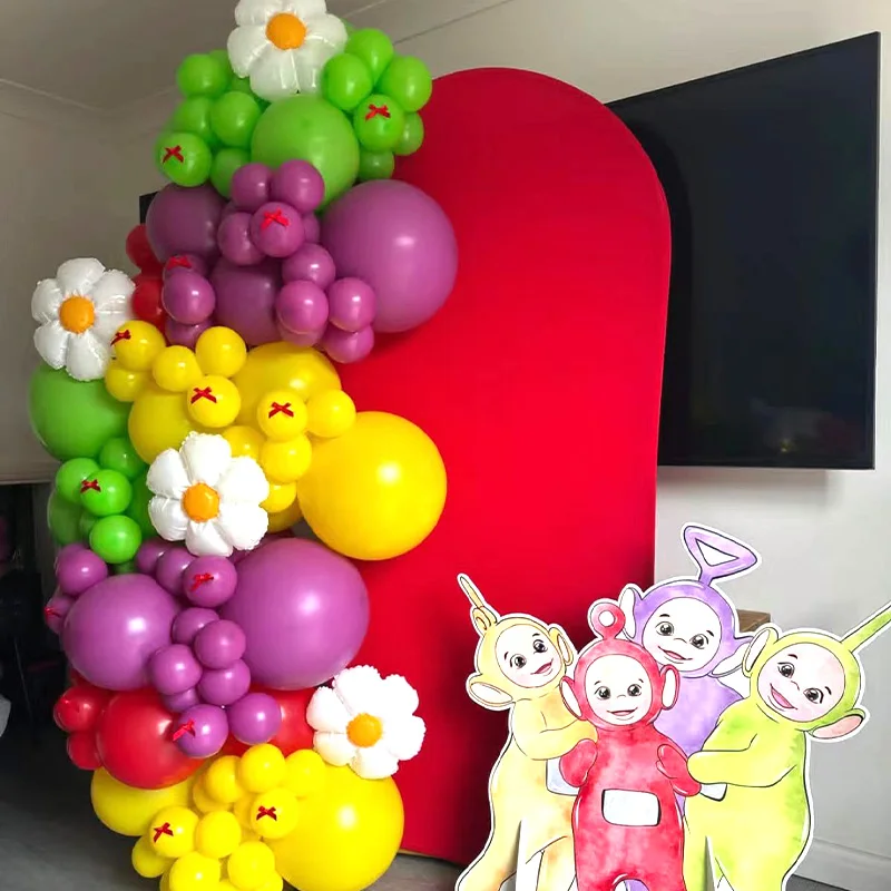 Teletubbies Themed Balloon Arch Chain Foil Mylar Tinky Winky Dipsy Laa-Laa Po with Latex for Toddler Birthday Photo Booth