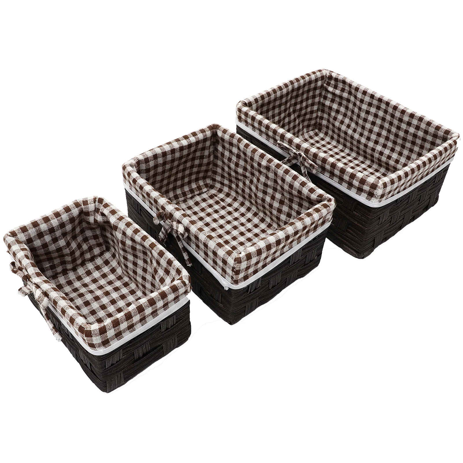 

3 Pcs Black Rattan Woven Storage Basket With Liner Rectangular Baskets For Table Sundries Holder Home Supplies Organizer